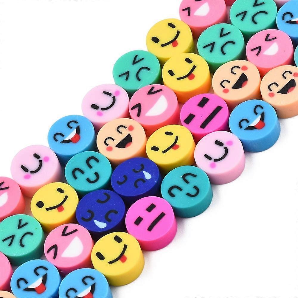 1Strand Handmade Polymer Clay Bead Strands Flat Round with Expression Mixed Color 9x4mm Hole: 1.6mm about 40pcs/strand 14.96 inch(38cm)