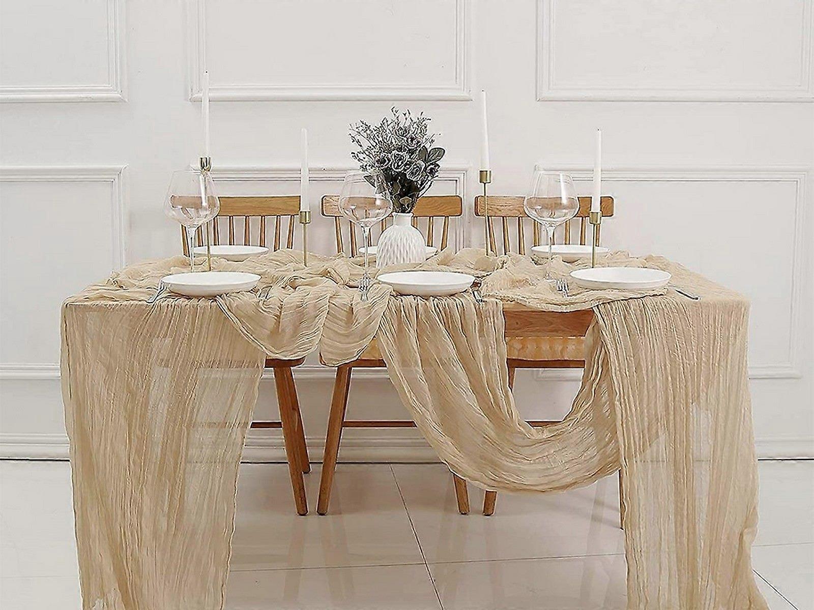 90x180cm Tulle Doily Table Runner Wedding Table Cloth Decor Beige