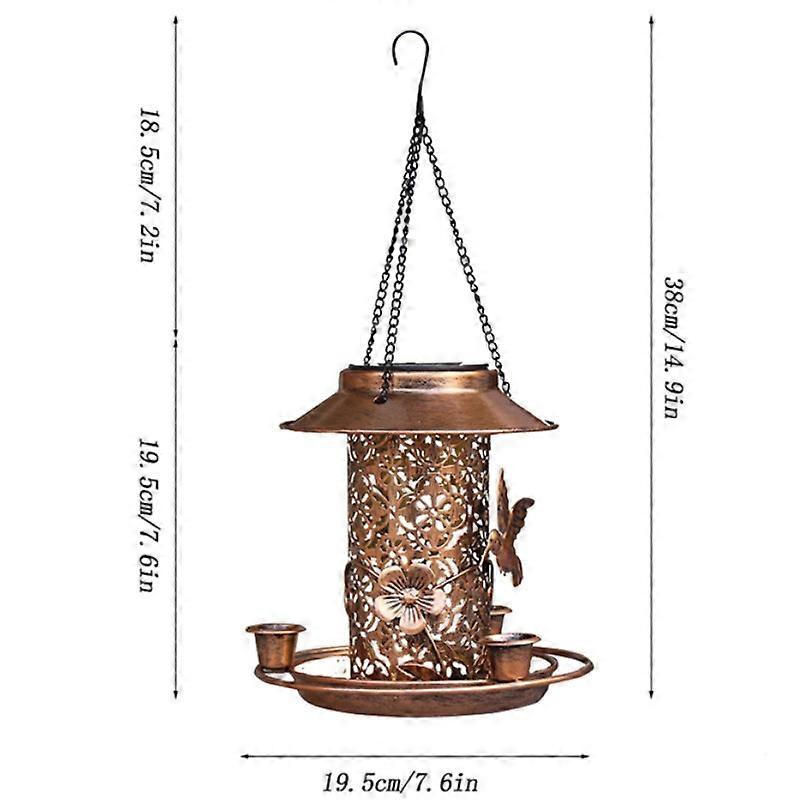 Garden Decorative Hummingbird Outdoor Solar Powered Light Metal Suspended Bird Feeder Dual Purpose Feeding Watering Courtyard
