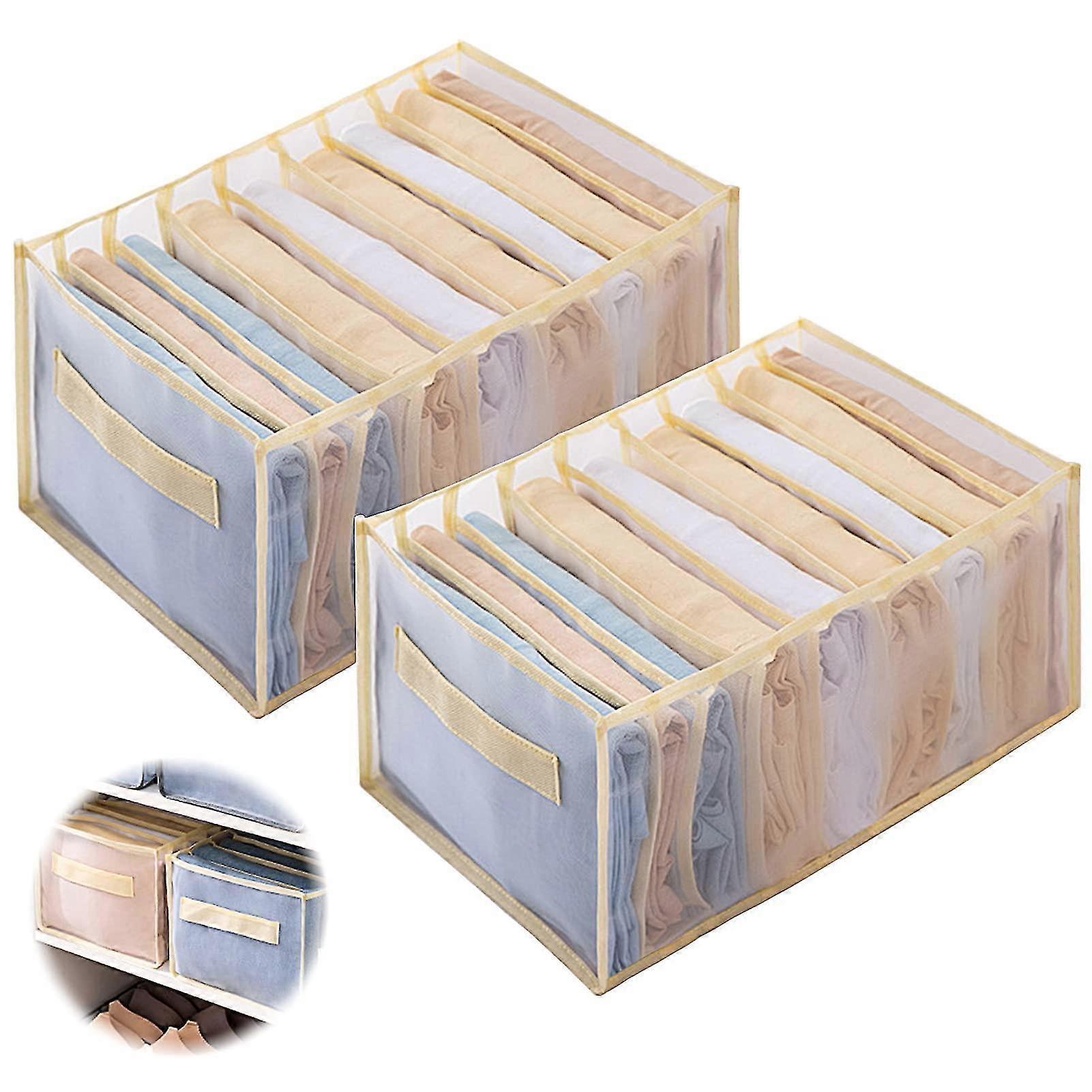 Wardrobe Organiser Drawer 2 Pieces-beige, Clothes Storage Divider Box Made Of Mesh, Foldable Clothes Organiser, Washable Organiser