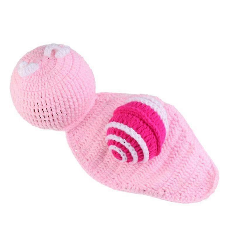 Children's Wool Snail Pattern Knitting Set Hundred Days Photo Props Baby Photography Prop Headband Hat Crochet Outfits (pink)