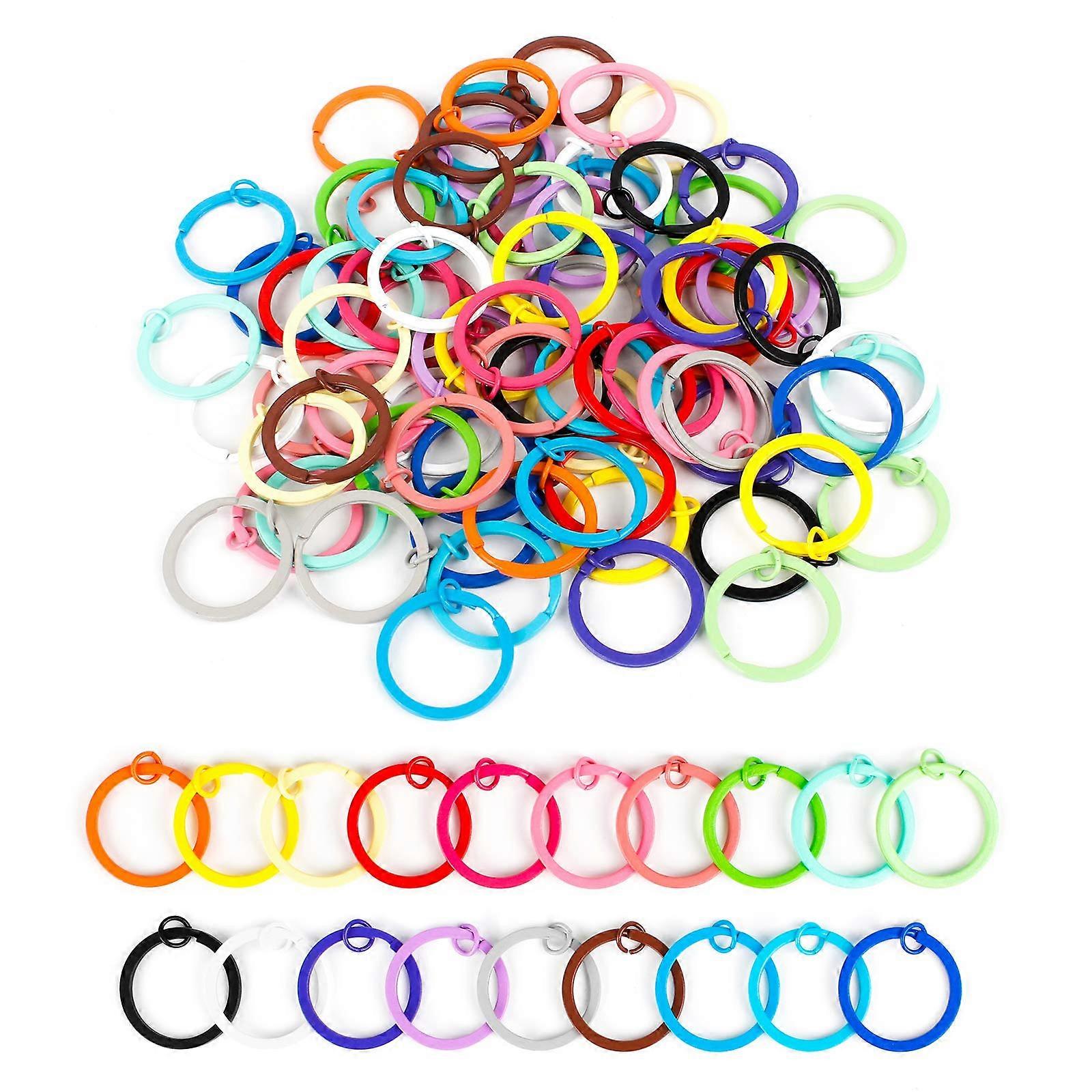 Flat Split Key Rings 100 PCS Metal Colorful Paint Split Keychain Rings 30mm Flat Split Rings Keyring