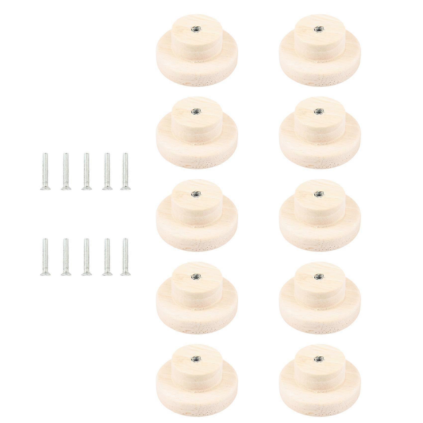 10pcs Wood Round Pull Knobs Natural Wooden Cabinet Drawer Wardrobe Knobs For Cabinet Drawer Handle
