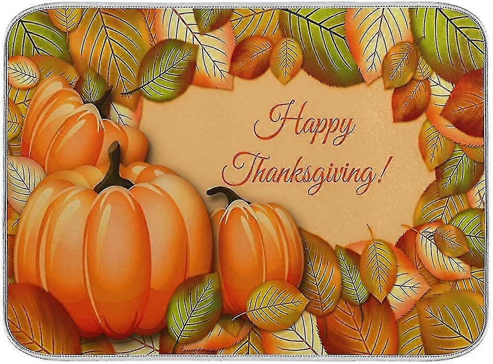 Thanksgiving Dish Drainer Mat Fall Pumpkin Maple Leaf Absorbent Microfiber