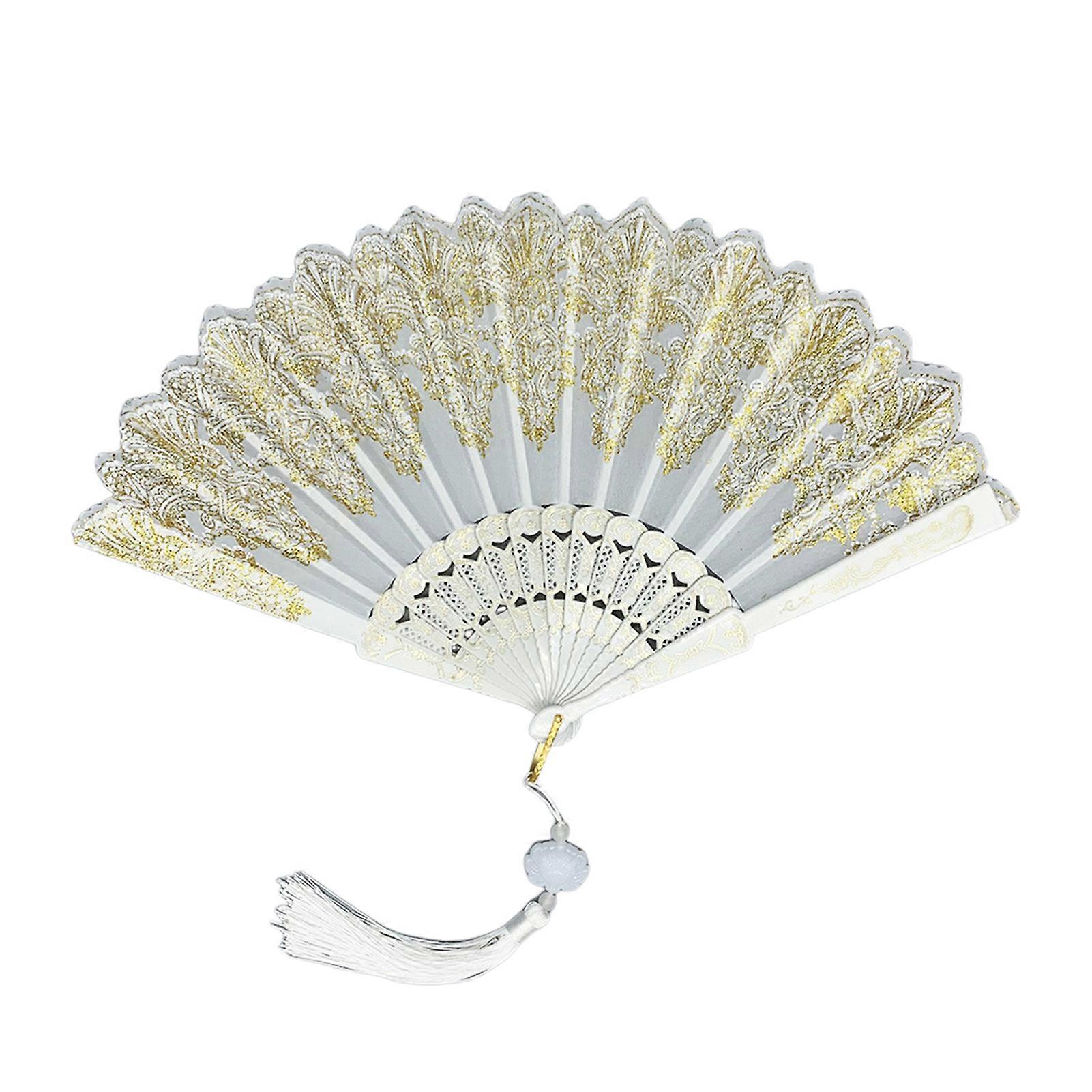 Chinese Style Folding Fan with Tassel Portable Summer Hand Held Fan Dance Performance Photo Props Party Costume Accessories Gift