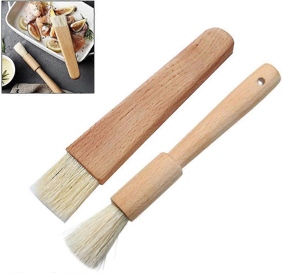 2pcs BBQ Basting Brushes,Wooden Handle Baking Pastry Butter Brush