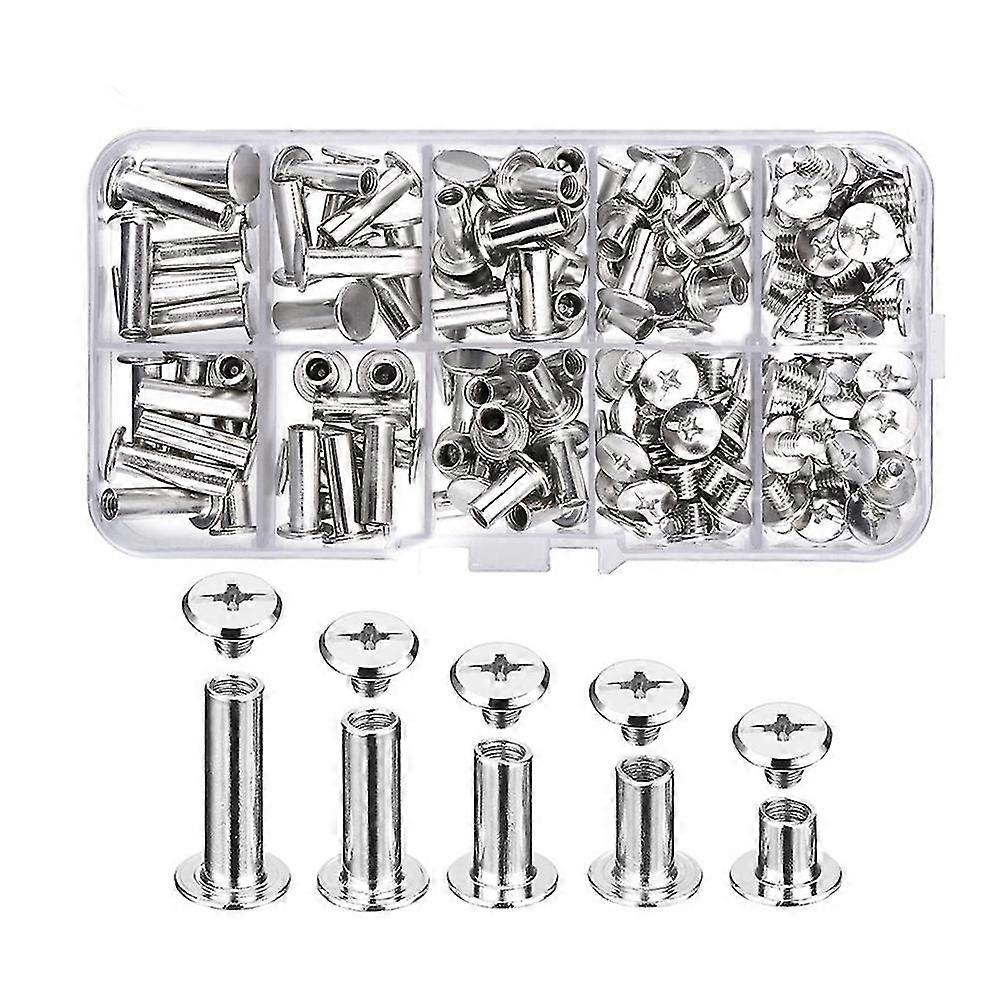 80 Sets Chicago Screws 5 Sizes 6 10 12 15 18mm Binding Screws Studs Rivets,for Leather, Bookbinding