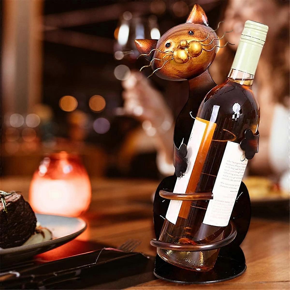 2PCS Cat Wine Holder Rack Cat Shaped Wine Holder Stand Metal Decorative Cat Wine Bottle Holder Scul