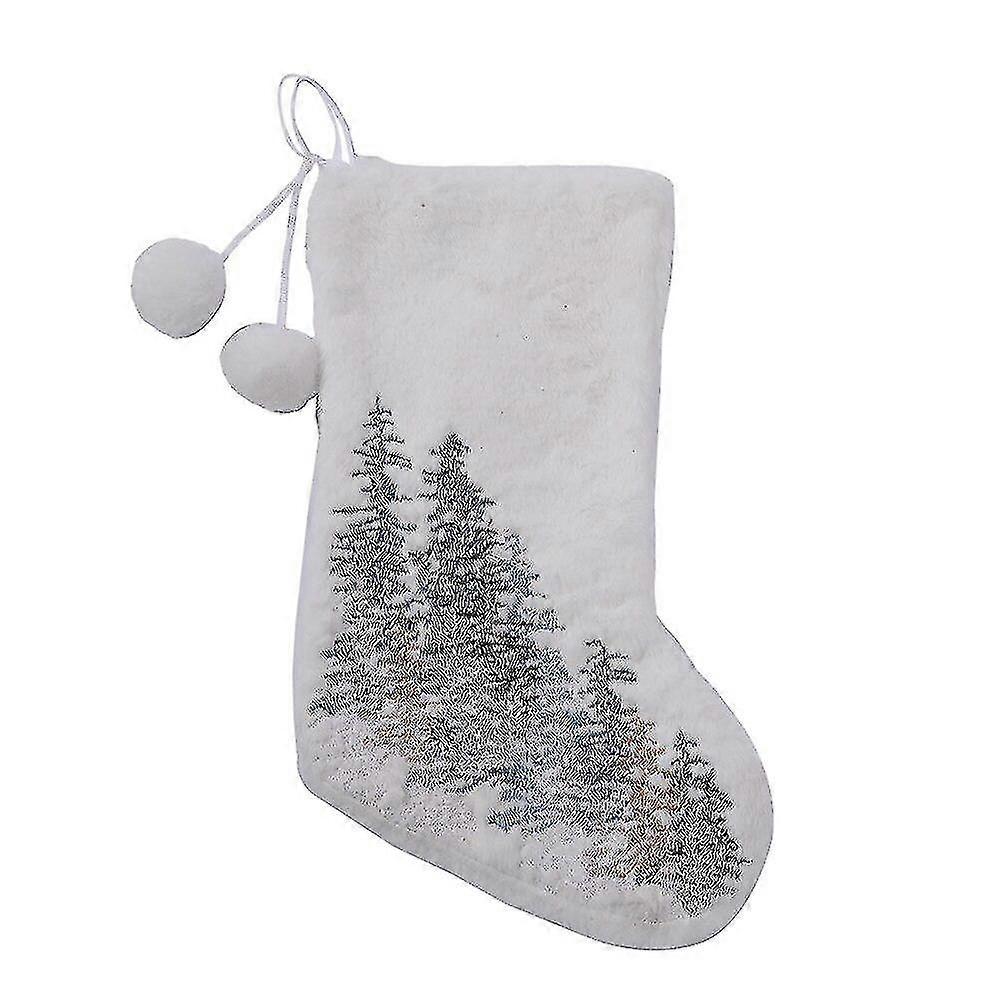 Snowflakes Embroidered White Plush Christmas Stockings Candy Socks Gifts Bag With Hanging Loops Xmas Tree Fireplace Decorations