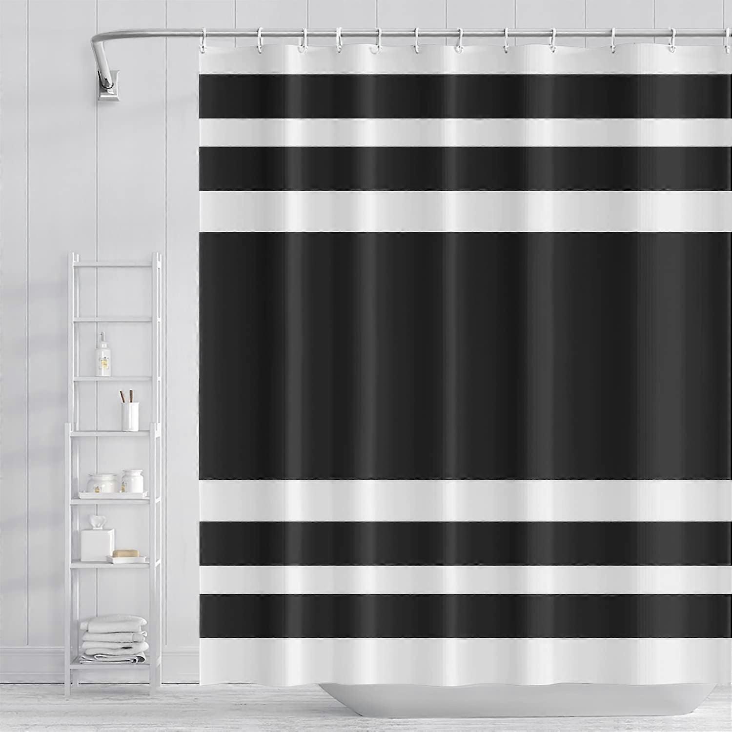 Abstract Geometric Shower Curtain – Grey & White Striped, Waterproof Polyester With Grommets, 57x70 Inch