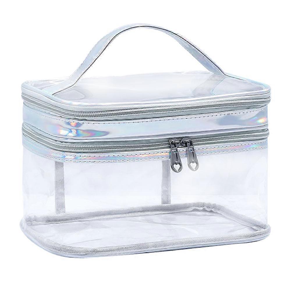 1pcs Double Layer Makeup Bag Box, Lattice Portable, Multifunctional Storage, Washing, and Makeup