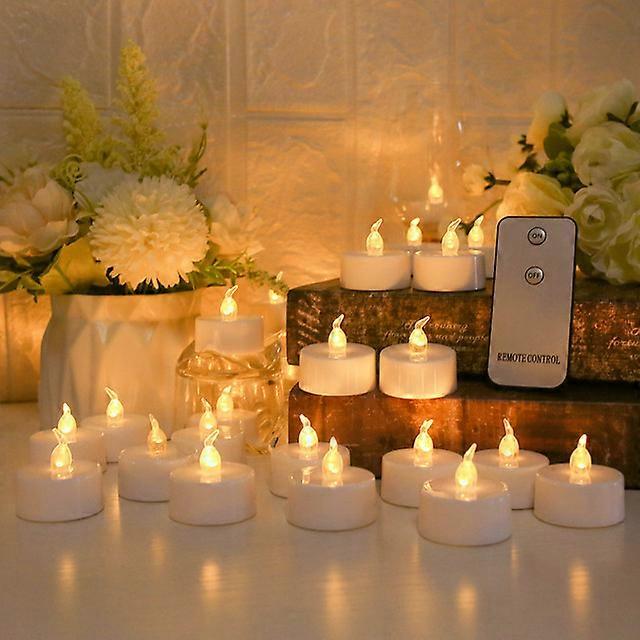 24Pcs Flickering LED Candle Tealights No-Remote/Remote Control Candles Flameless With Battery For Wedding Home Christmas Decors