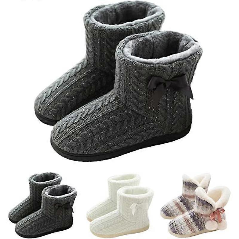 Womens Plush-Lined Slippers with Solid Sole Non-Slip Indoor