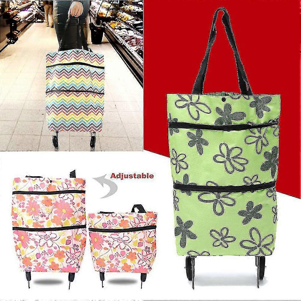 2 In 1 Portable Foldable Shopping Cart Multifunction Telescopic Storage Bag With Wheel