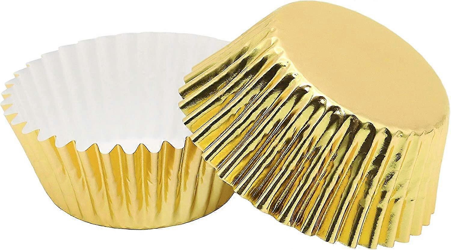 200 Pcs Standard Sized Foil Cupcake Liners Baking Cups (gold)