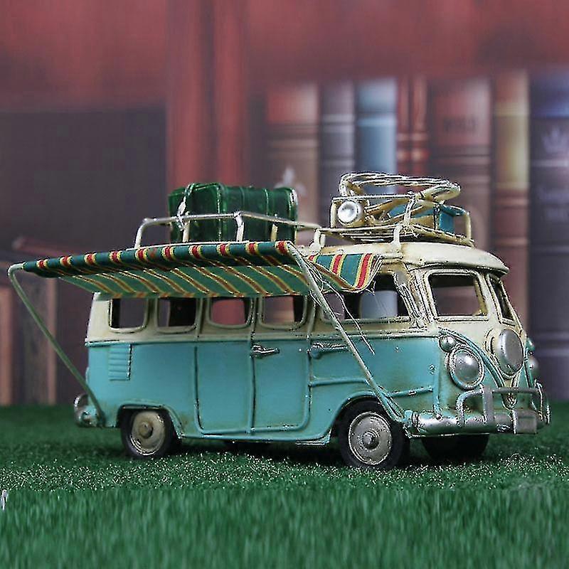 Metal Car Model Vintage Rv Camper Van Toy Simulation Limousine Beach Bus Home Decor For Desktop Shelf