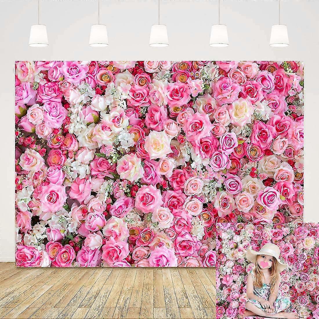 ベビーシャワーガールズ誕生日パーティーの写真の背景のためのピンクのバラの花の写真の背景花柄の結婚式の花嫁シャワースタジオ小道具バナービニール7x