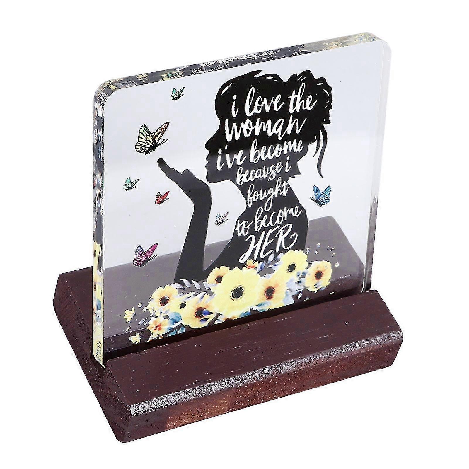 Acrylic Desk Encouragement Sign with Wood Stand for Rustic Home Decor Nightstand or Coffee Table