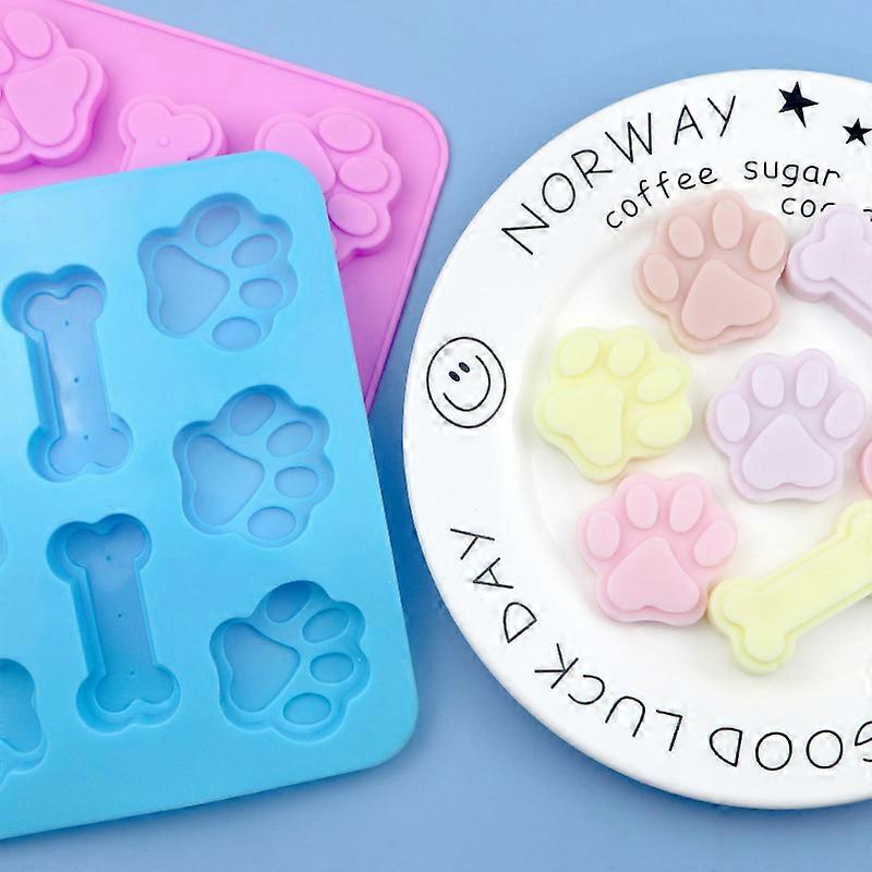 Puppy paw bone silicone mold, non-stick food grade silicone mold, suitable for chocolate, candy, jelly, ice, dog snacks (Puppy paw bone 4pcs set)