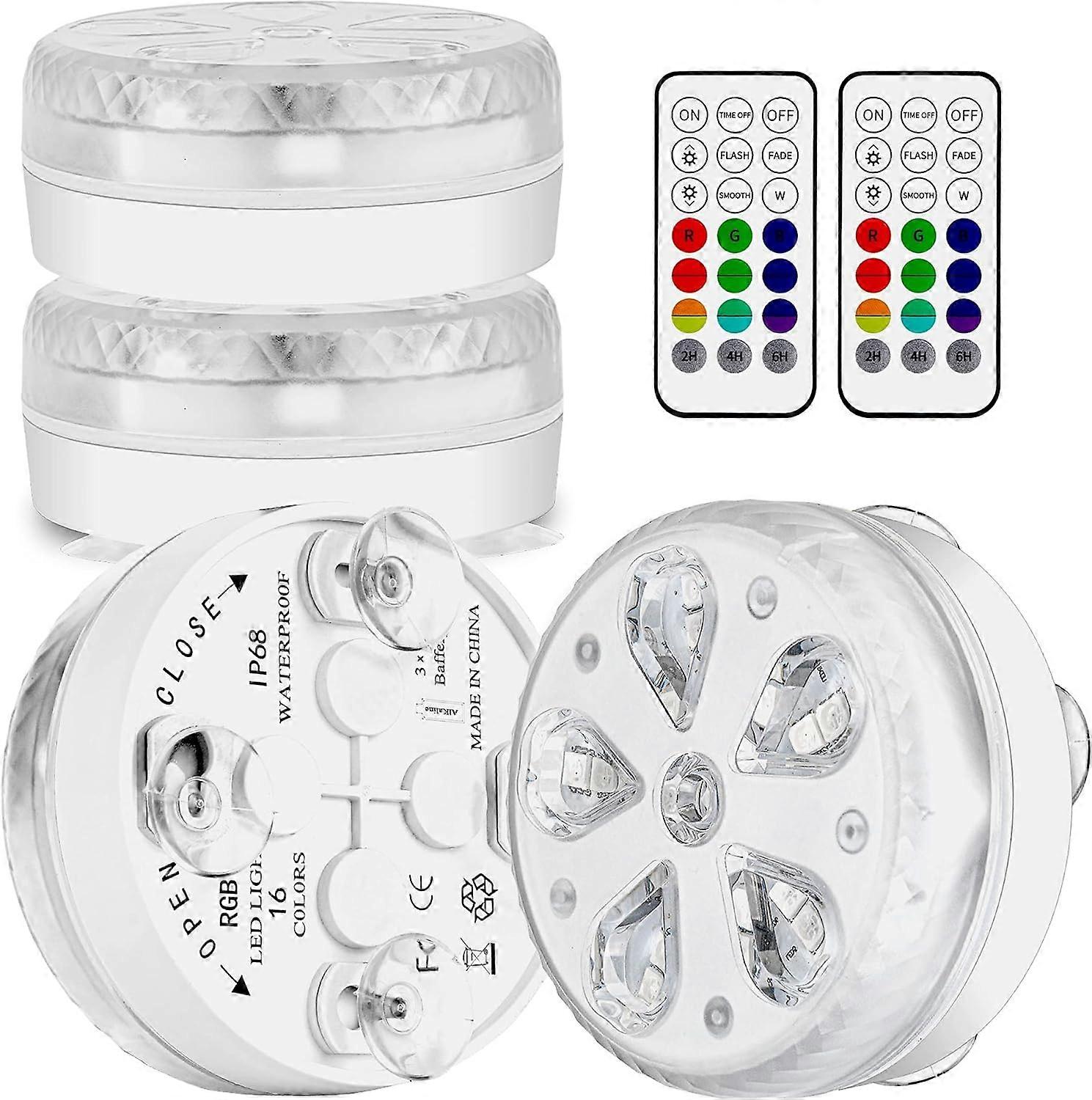 Wasserdichte LED-Tauchlampe mit RF-Fernbedienung, Timer, 16 LEDs, Saugnapf und Magnet für Pool, Aquarium, Vase, Party (4)