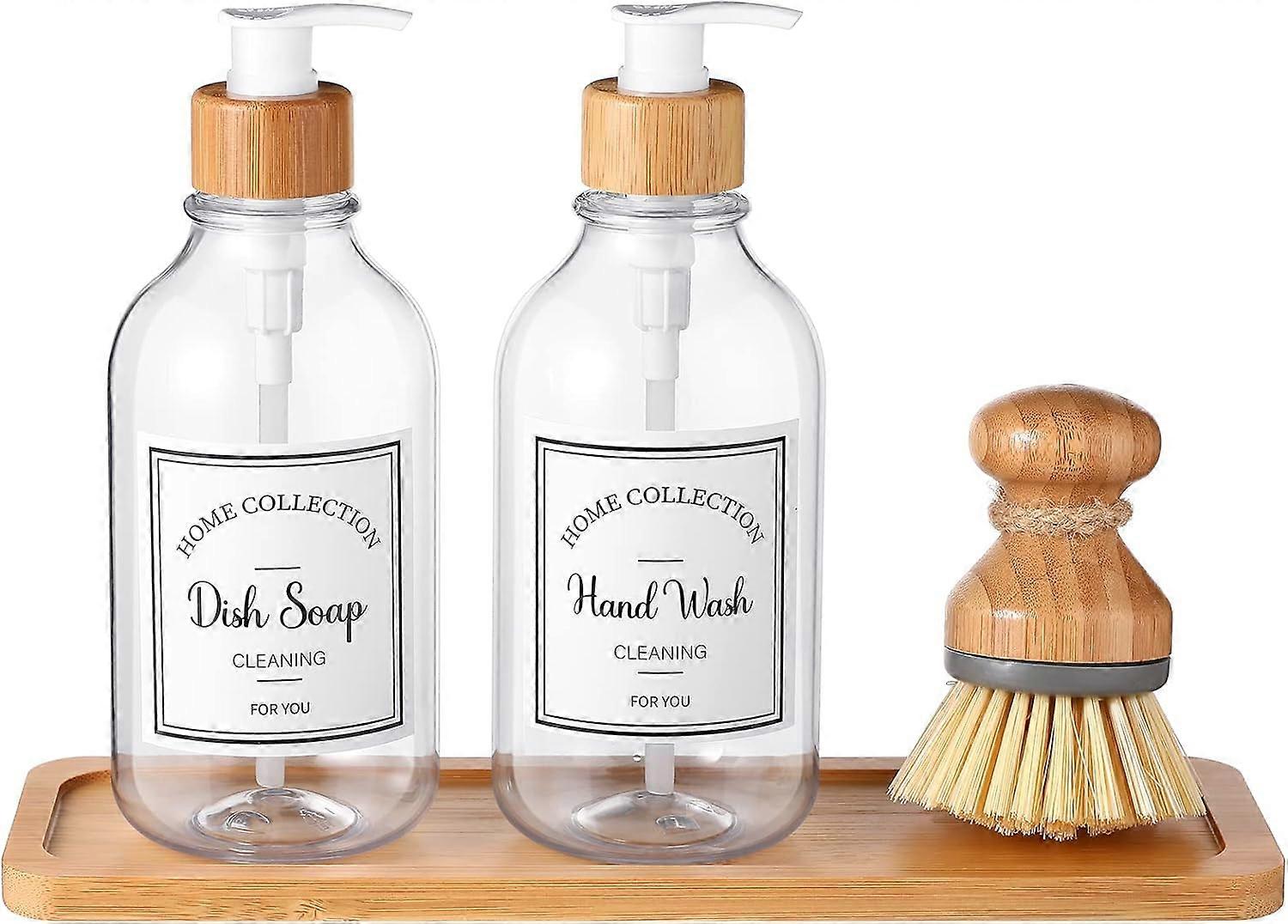 Set di dispenser di detersivo per piatti da cucina da 4 pezzi con vassoio per pompa con etichette