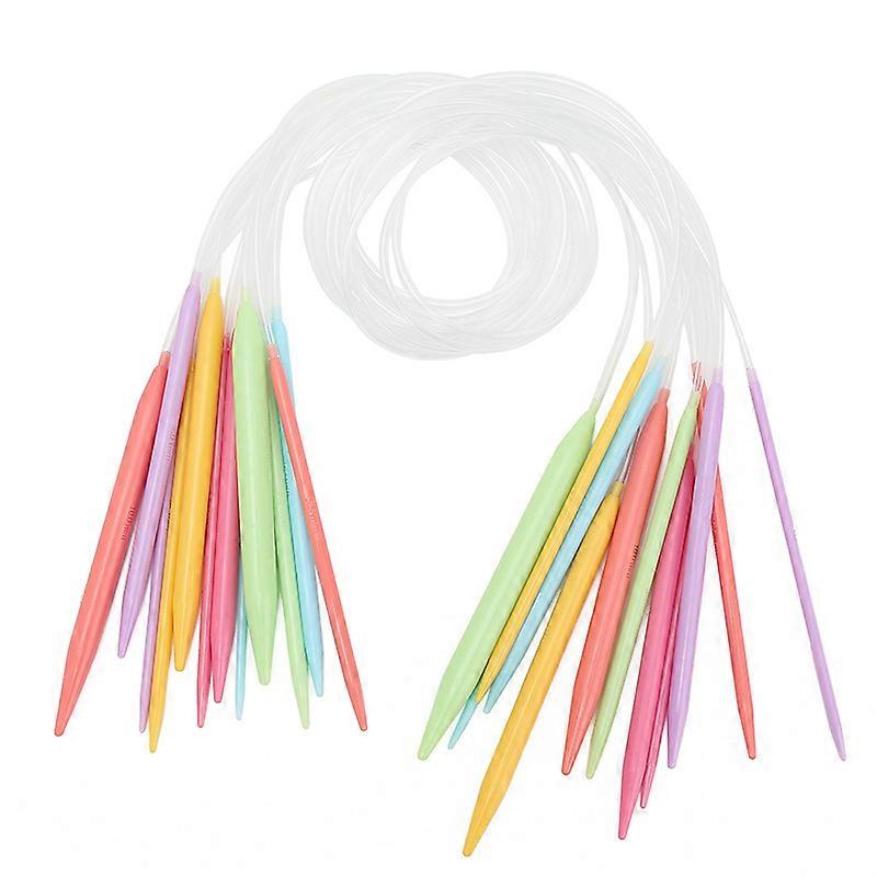 Set of 12. Colorful round needles 80 cm, multi-coloured plastic, mixed colors
