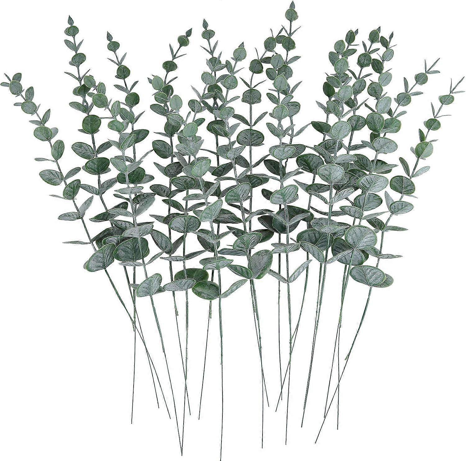 24 Pieces Artificial Eucalyptus Leaves Stems Real Grey-Green Branches