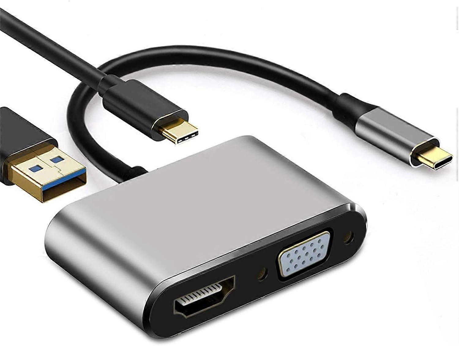 Adaptér USB C na HDMI VGA, rozbočovač Weton 4 v 1 typu C na HDMI VGA s víceportovým převodem USB 3.0