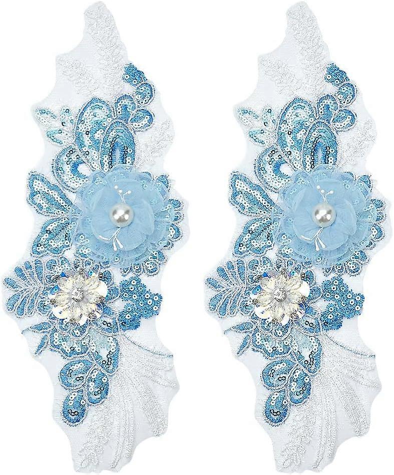 2 Pcs 3D Lace Beads Flower Embroidery Patches Polyester Embroidery Lace Appliques Floral Appliques Sew on Patches for Clothing Sewing Wedding Bride Dr