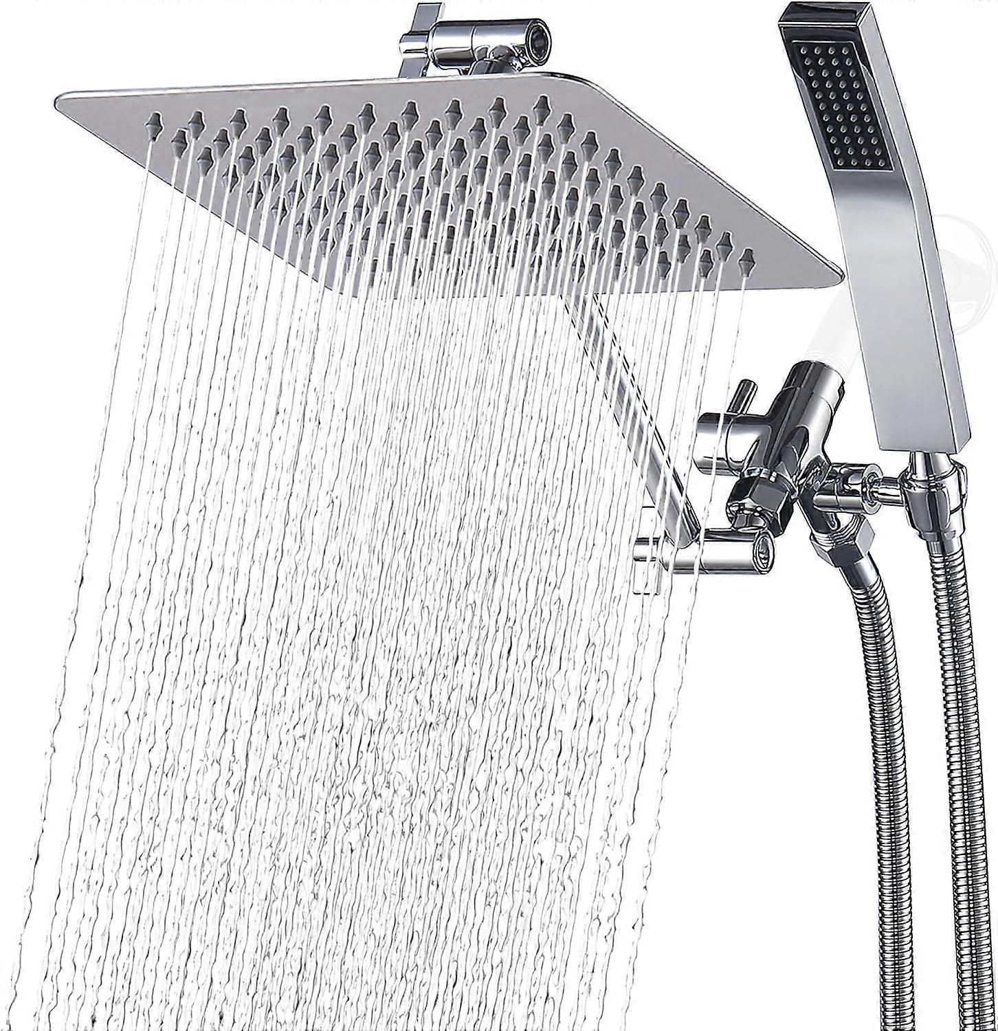 All Metal Dual Square Shower Head Combo | 10" Rain Shower Head with Handheld | 71" Long Flexible Hose | Smooth 3-Way Diverter | Adjustable Extension A