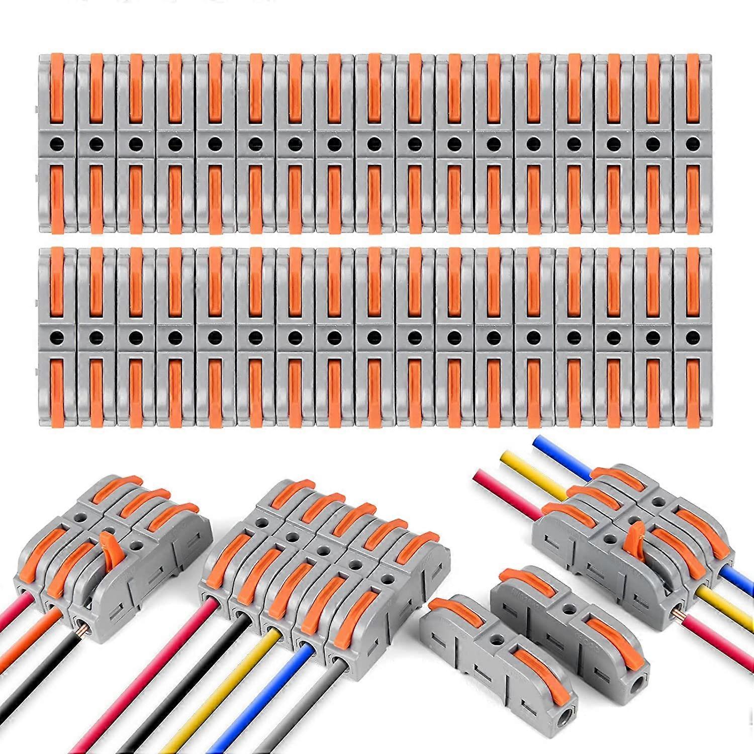 Quick Electrical Connector with Lever, 34 PCS 1-Wire 2-Entry Quick Connect Terminal, Quick Electrical Domino, Cable Joints Can Be Combined Freely, Fla