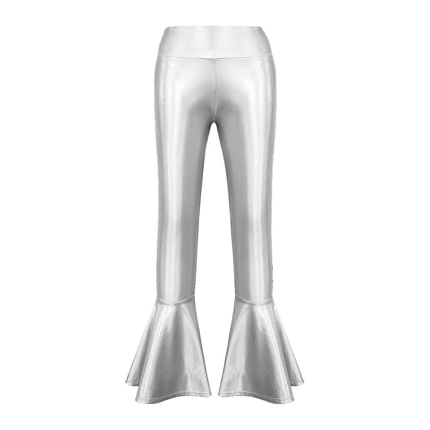 Flickor Glänsande Metallic Volang Långbyxor Byxor Utsvängda Danskläder Barn Leggings För Dans Barn Jazz Dans Kostym