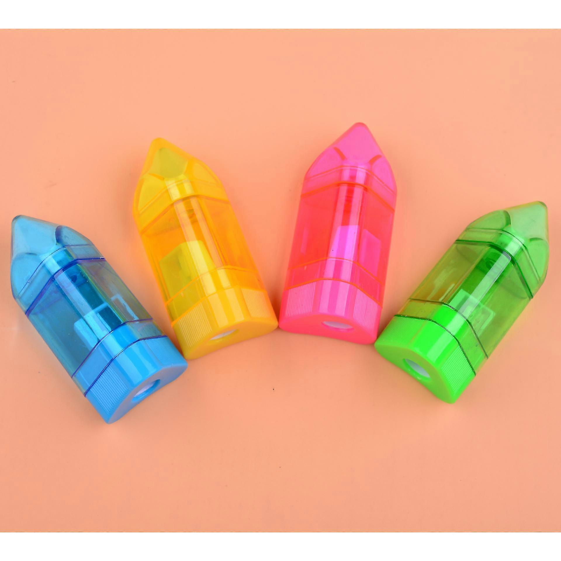 12pcs Glossy Single-hole Plastic Pencil Sharpener With Eraser