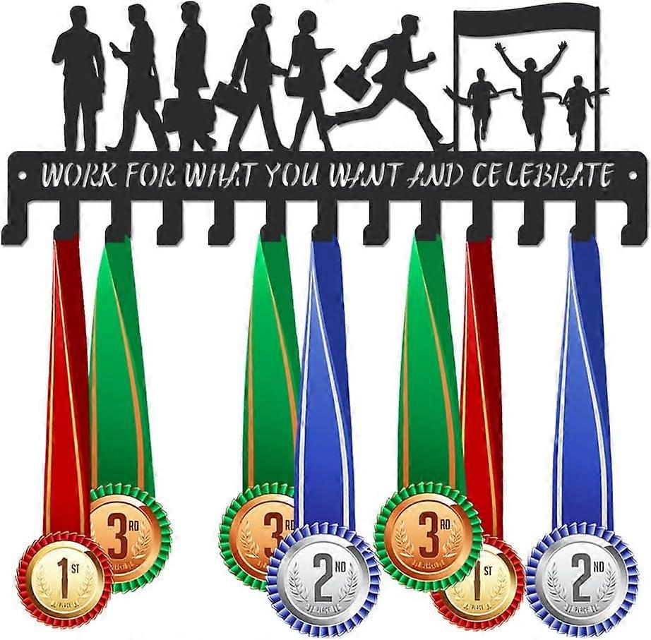 Running Medal Holder Medal Hanger Display Metal Hanger Rack with Hooks Office Workers Crossing The Finish Line Metal Hanging Decor Wall Mount Ribbon D
