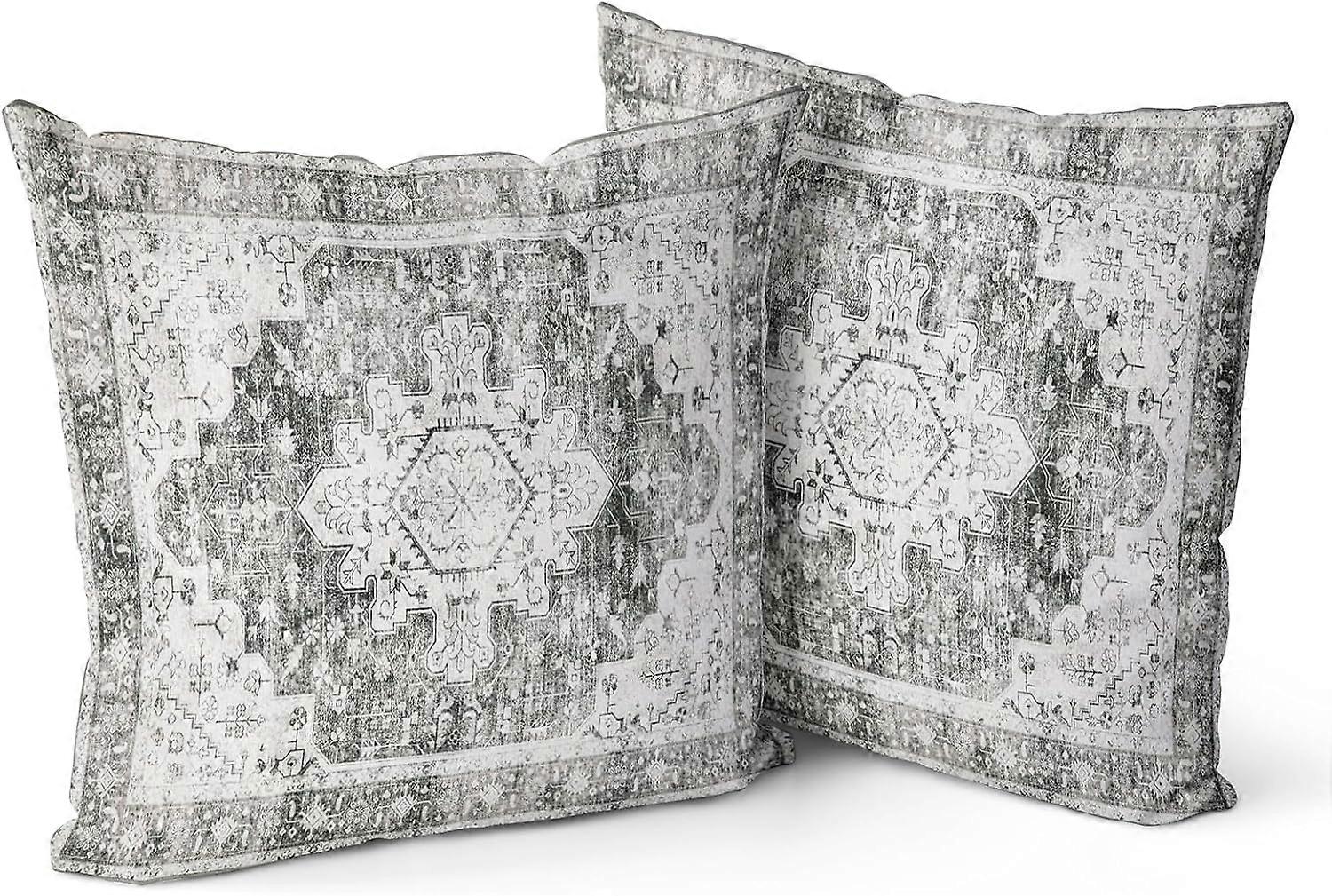 Grey Boho Throw Pillow Covers Set of 2 Monaco Rug Persian Carpet Double Sided Pattern Cotton Soft Pillow Case Cushion Cover Pillowcase for Garden Couc