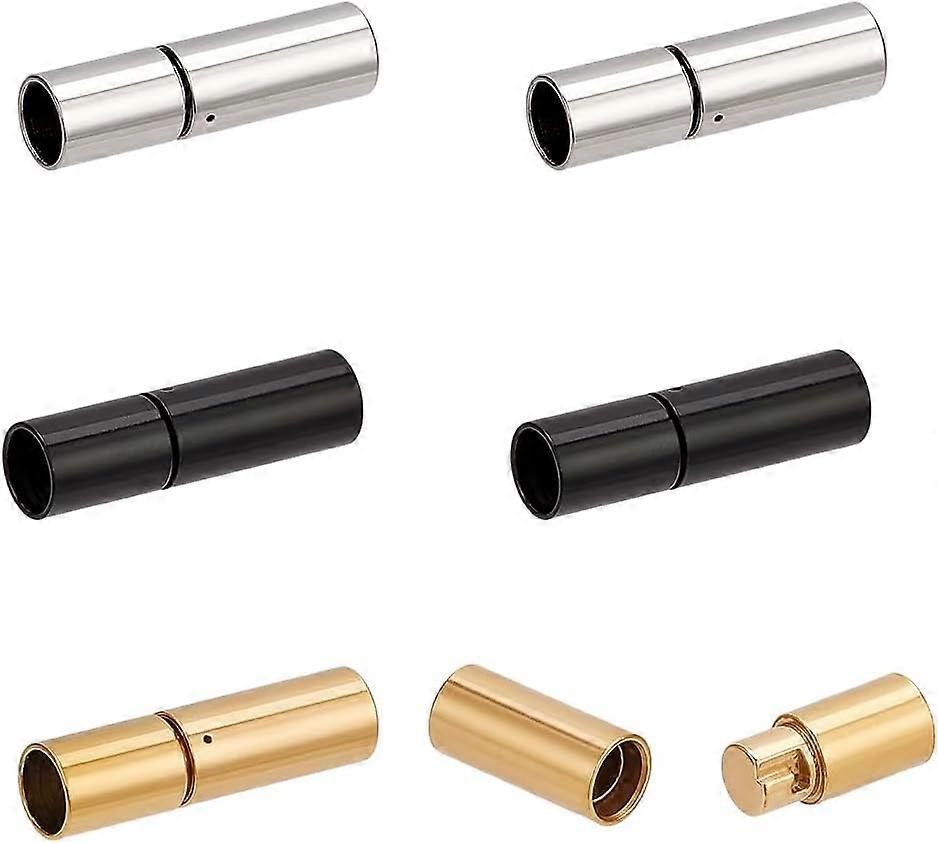 6PCS 3 Colors Stainless Steel Bayonet Clasps Tube Hook Clasps Column Push Clasps Round Leather Cord Buckle Mating Connectors for Jewelry Making DIY Br