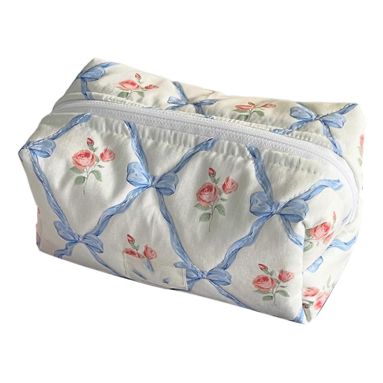 Makeup Pouch Toiletry Organizer Bag Zipper Closure Large Capacity Bow-knot Print Multifunctional