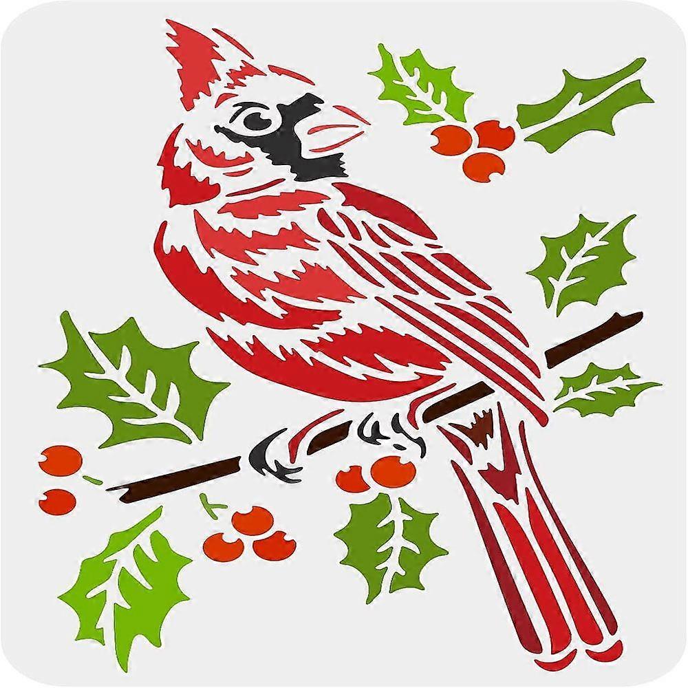 1pc Cardinal Bird Stencil 29.7x21cm Plastic Cardinal Bird Painting Stencil Bird Branch Pattern Stencils Reusable Stencils for Painting on Wood Floor W