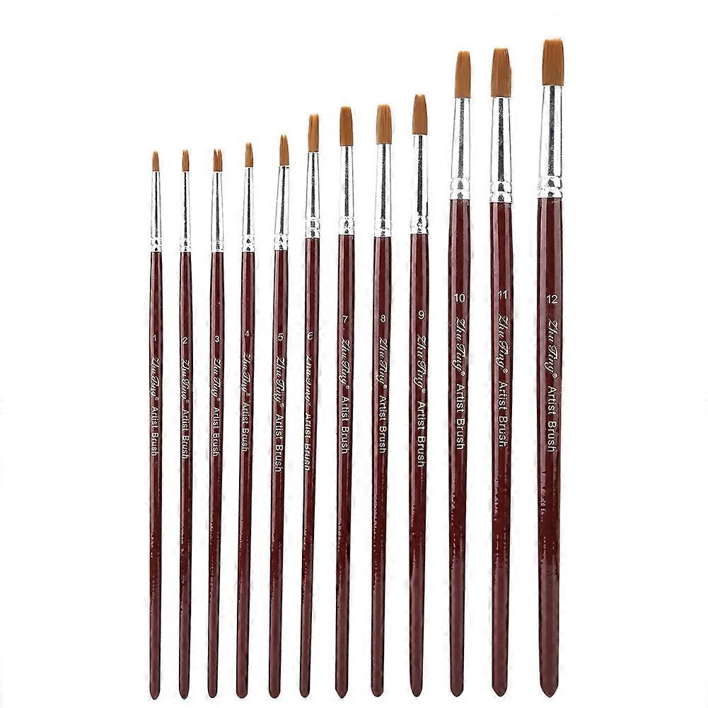 12Pcs/set Βούρτσα βαφής ακουαρέλας νάυλον μαλλιά Art ζωγραφική βούρτσα σχέδιο προμήθειες (επίπεδη άκρη)