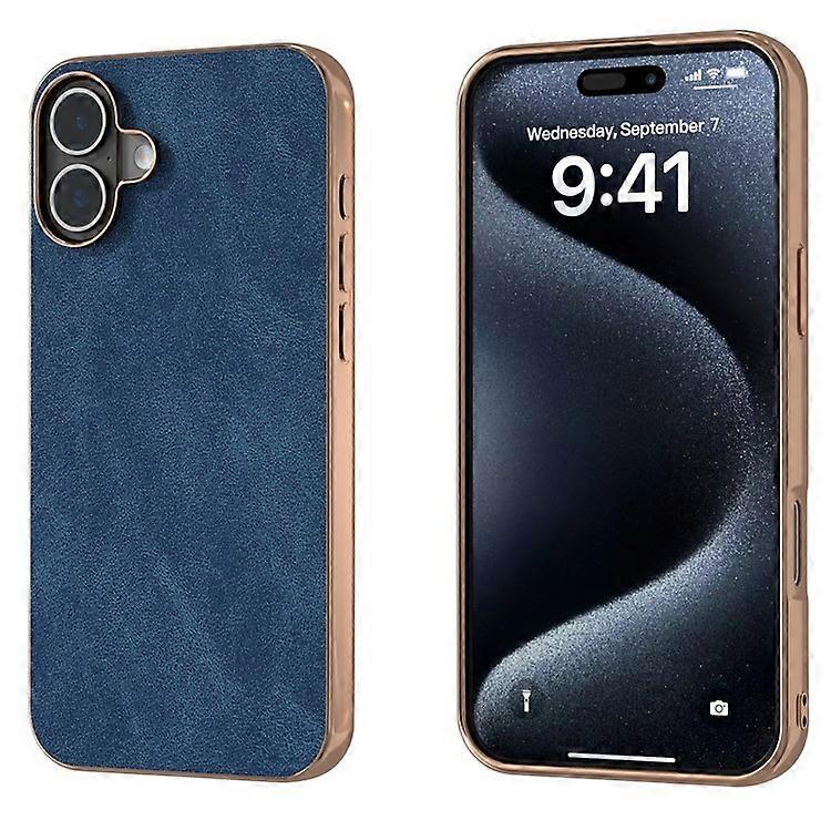 Compatible For iPhone 16 Plus Case Electroplating PC Leather Shockproof Back Cover