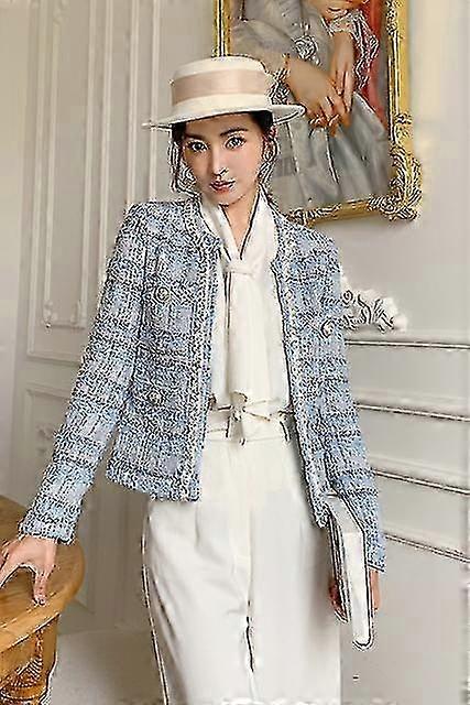 "Kvinnors lilla doft temperament rutig kappa 2022 höst ny dam stil långärmad tofs tweed kappa högklassig damjacka" f26