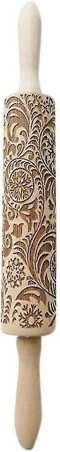 Embossing Rolling Pin Flower Pattern Engraved Printing Rolling Pin For Homemade Or Christmas Cookies