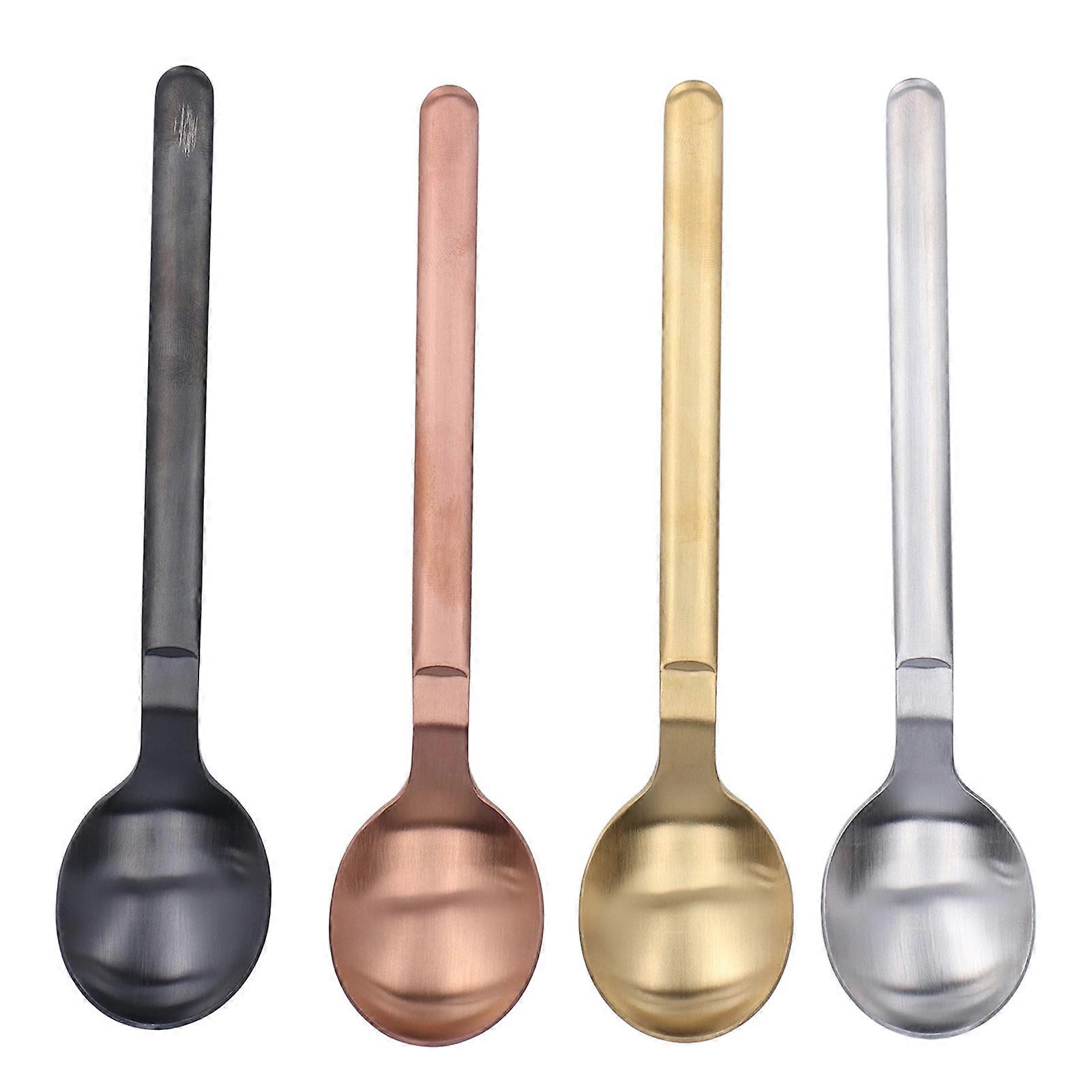 Stainless Steel Spoon Set 4 Piece Multi Color Long Handle Dessert And Ice Cream Teaspoons