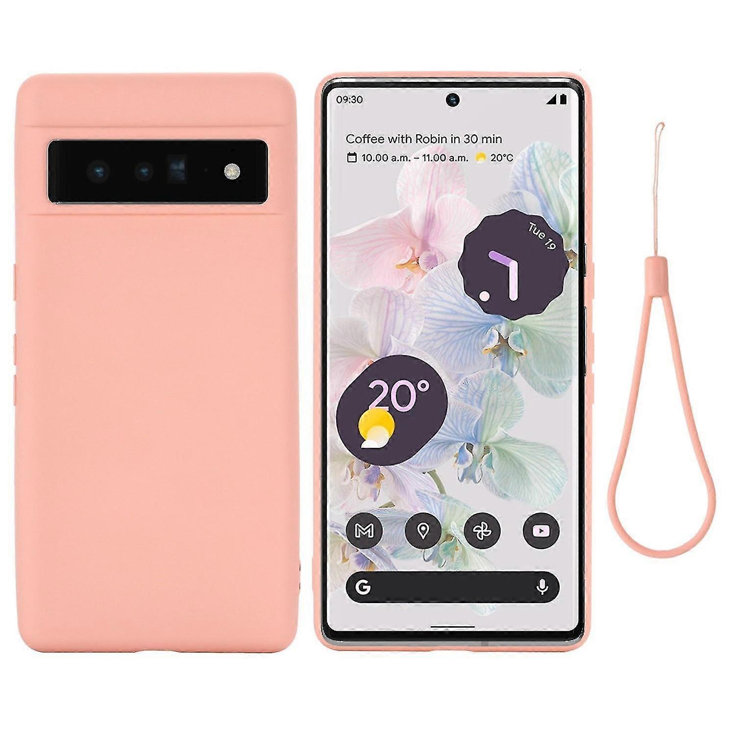 For Google Pixel 7 Pro Liquid Silicone Case Soft Microfiber Lining Drop Protection Cover With Strap