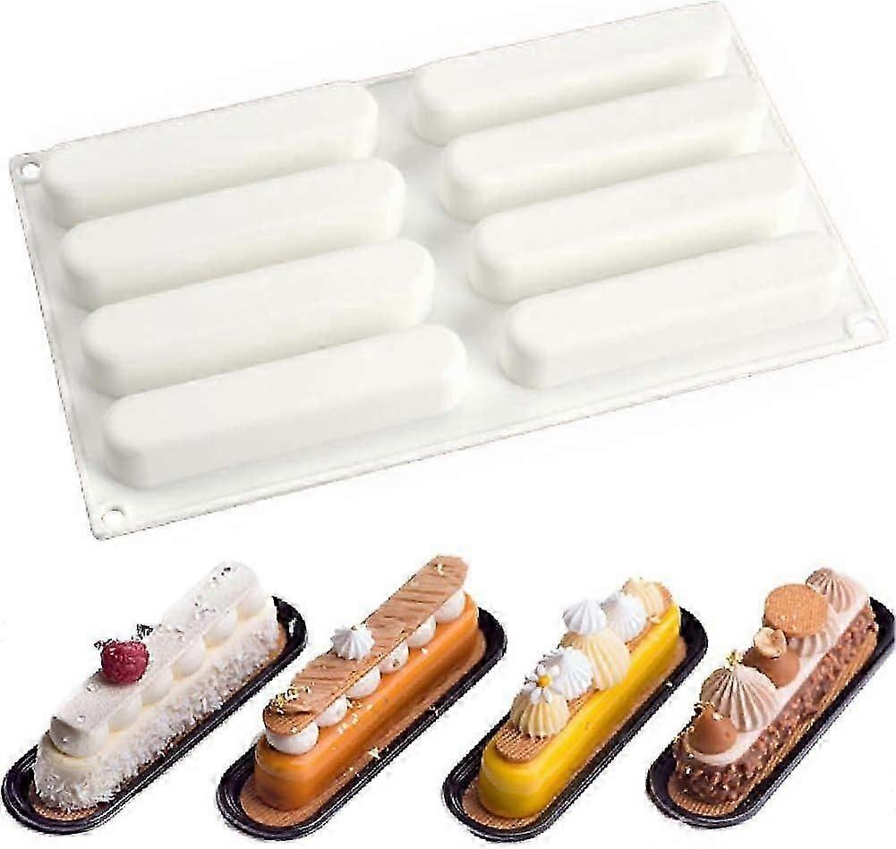 قالب سيليكون 8-Cavity Eclair لخبز كعك موس - قالب حلوى فرنسي لمعجنات الشوكولاتة