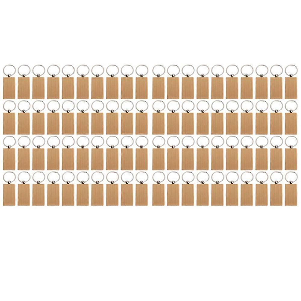 80Pcs Blank Rectangle Wooden Key Chain Diy Wood Keychains Key Tags