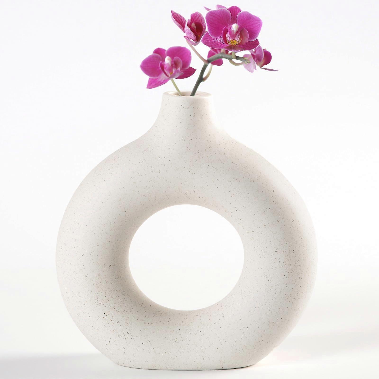 White Round Matte Vase for Home Decoration Boho Decorative 7.68 Inches