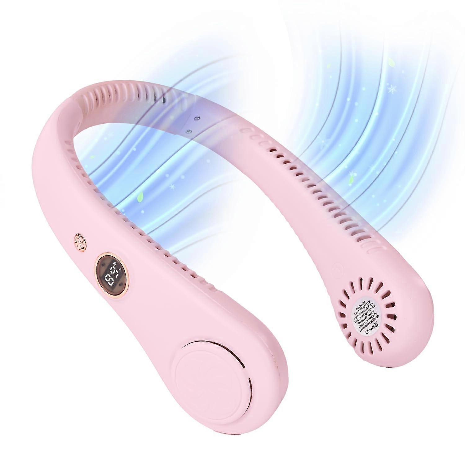 USB Rechargeable Bladeless Neck Fan with 360° Airflow 5 Speeds LCD Display for Travel Quiet Hands-Free Wearable