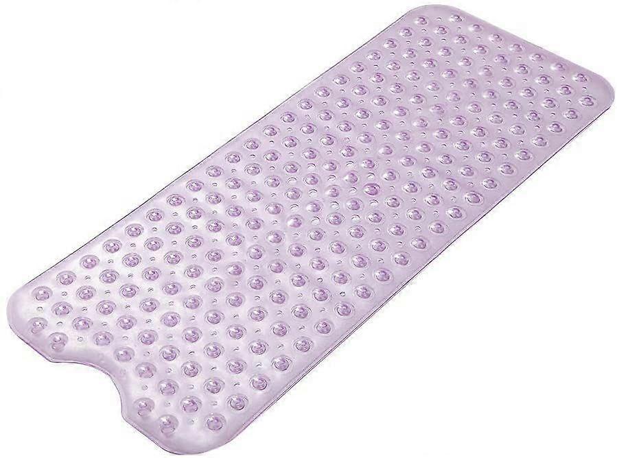 40 x 16In Non-Slip Shower Mats with Suction Cups and Drain Holes, Machine Washable, Clear Purple