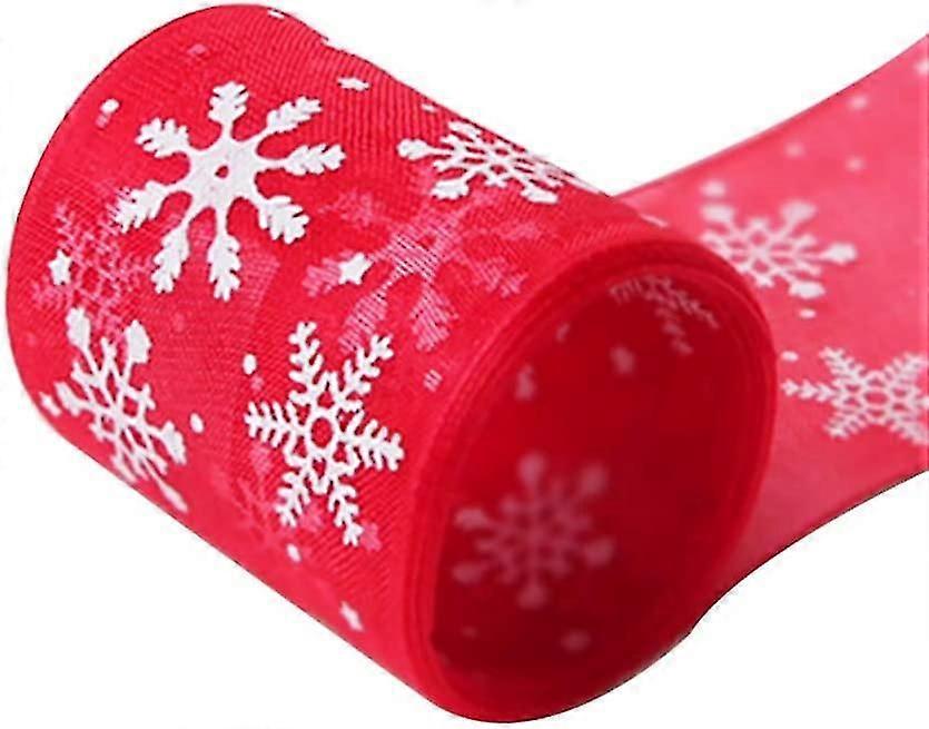 Christmas Red Ribbon Bundle Organza Sheer Snowflake Printing Ribbon 23 Meter Decoration 4cm Wide
